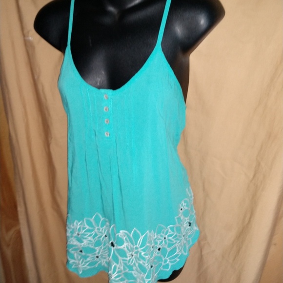 🛍️Soft turquoise tank white flowers - Picture 5 of 6